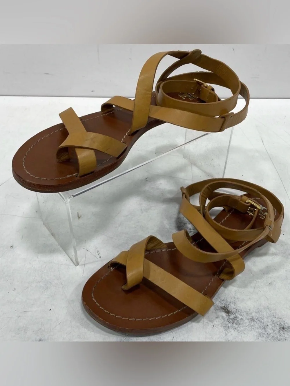 Tory Burch, size 8.5, Tan Leather Wrap-Strap Sandals, EUC